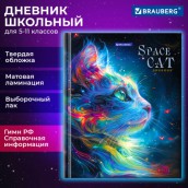 Дневник 5-11 класс 48 л., твердый, BRAUBERG, выборочный лак, с подсказом, "Волшебный кот", 107197