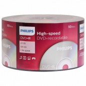 Диски DVD+R (плюс) PHILIPS, 4,7 Гб, 16x, Bulk (термоусадка без шпиля), КОМПЛЕКТ 50 шт., DR4S6U50F/97
