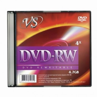 Диск DVD-RW VS, 4,7 Gb, 4x, Slim Case (1 штука), VSDVDRWSL01